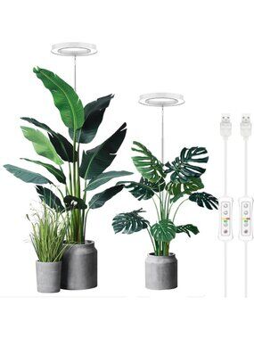 Full Spectrum LED Grow Light for Indoor Plants, Height Adjustable, Timer, 2 Pack
